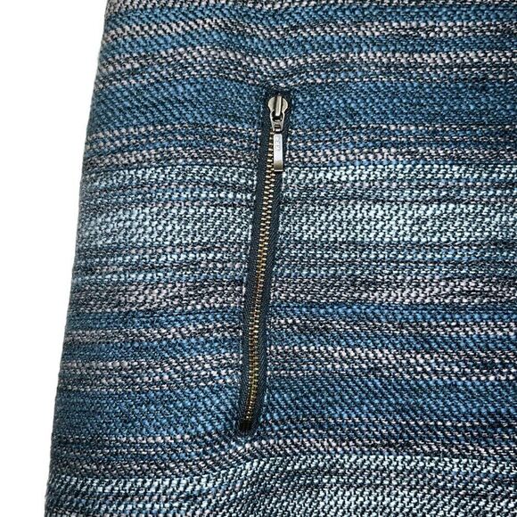 Ann Taylor LOFT Blue Cream & Tan Fringe Hem Mini Skirt EUC Size 8 - Picture 3 of 8